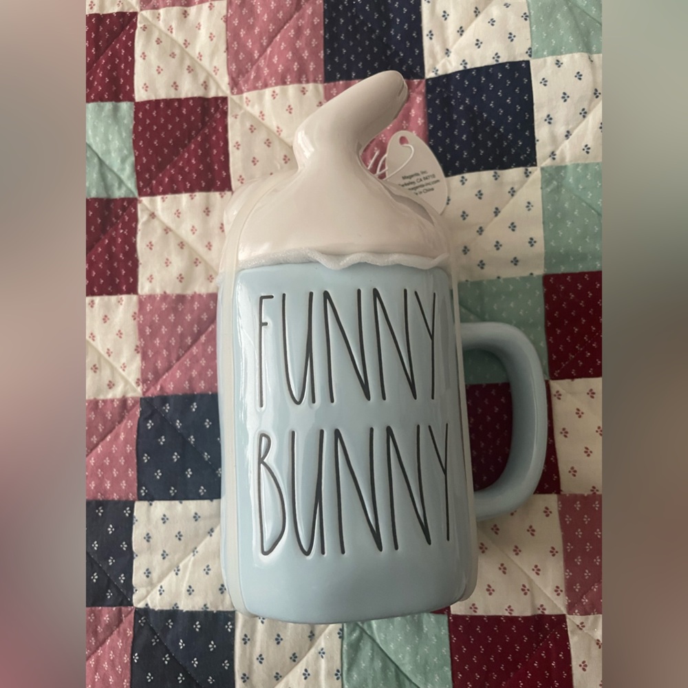 Rae Dunn Light Blue Funny Bunny Mug
